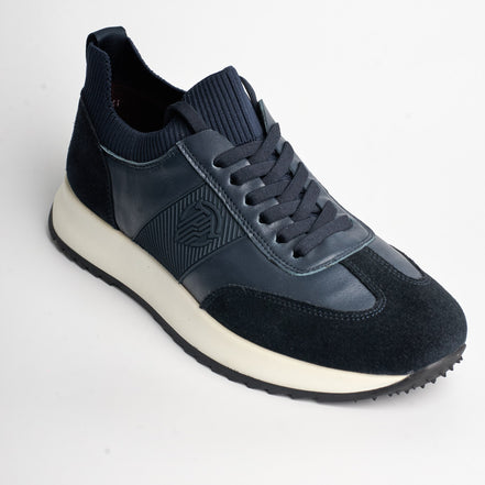 BB-004 Navy - Knit-Collar Perforated Sneaker - Bruno Bunker
