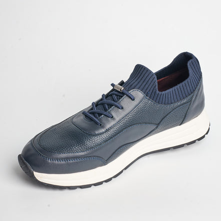 BB-010 Navy - Knit-Collar Wave-Sole Sneaker - Bruno Bunker