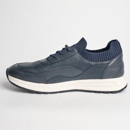 BB-010 Navy - Knit-Collar Wave-Sole Sneaker - Bruno Bunker
