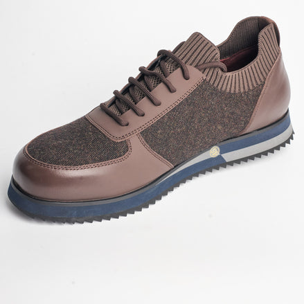 BB-022 Brown - Knit-Collar Stripe-Sole Sneaker - Bruno Bunker