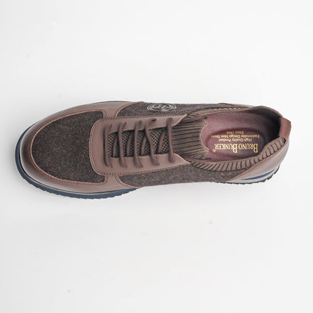 BB-022 Brown - Knit-Collar Stripe-Sole Sneaker - Bruno Bunker