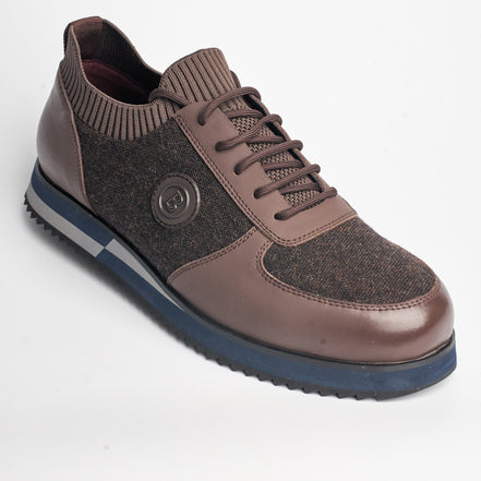 BB-022 Brown - Knit-Collar Stripe-Sole Sneaker - Bruno Bunker
