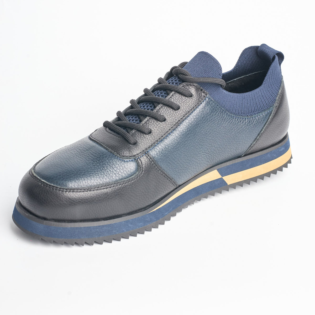 BB-022 Navy - Knit-Collar Stripe-Sole Sneaker - Bruno Bunker