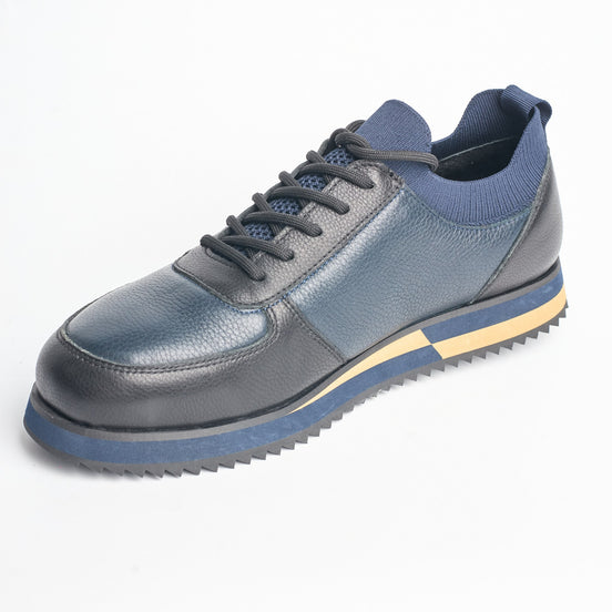 BB-022 Navy - Knit-Collar Stripe-Sole Sneaker - Bruno Bunker