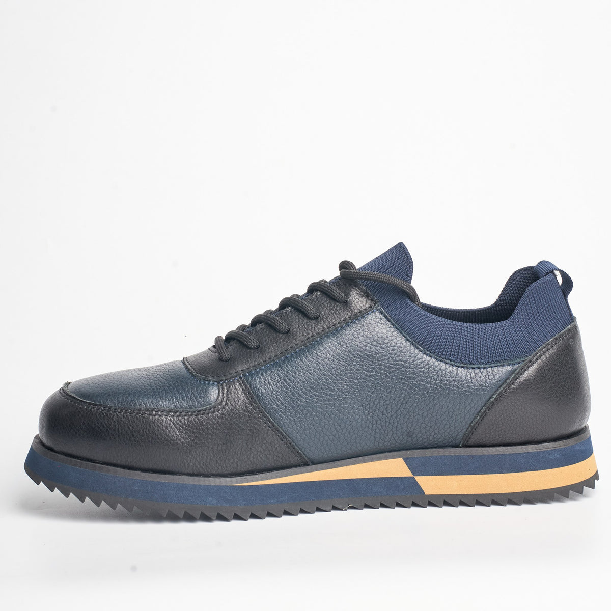 BB-022 Navy - Knit-Collar Stripe-Sole Sneaker - Bruno Bunker