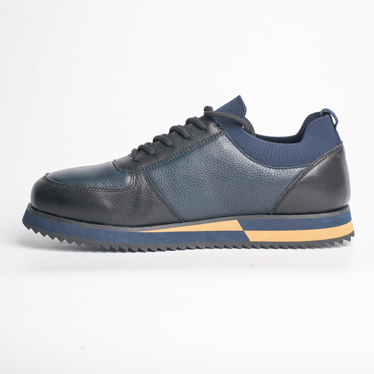 BB-022 Navy - Knit-Collar Stripe-Sole Sneaker - Bruno Bunker