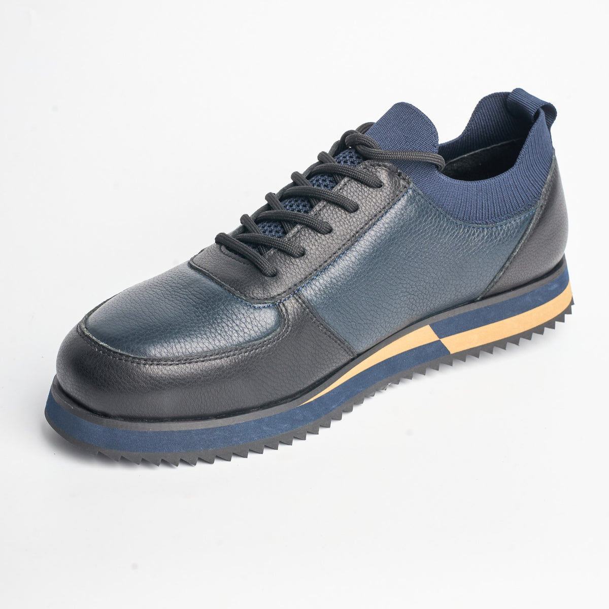 BB-022 Navy - Knit-Collar Stripe-Sole Sneaker - Bruno Bunker