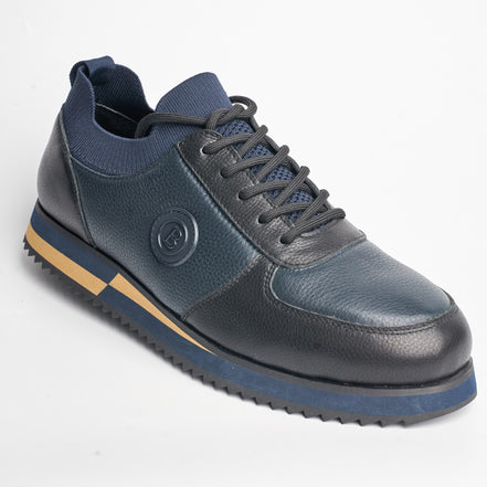 BB-022 Navy - Knit-Collar Stripe-Sole Sneaker - Bruno Bunker