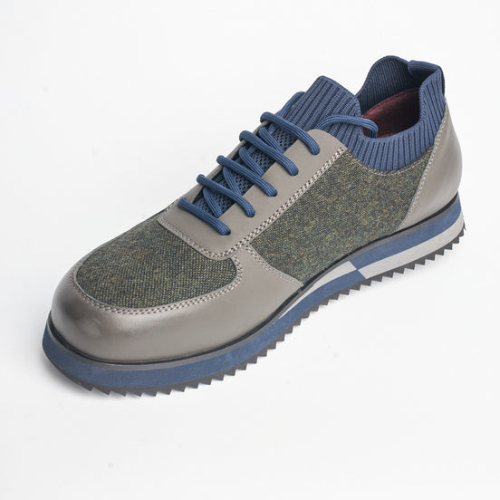BB-022 Olive Grey - Knit-Collar Stripe-Sole Sneaker - Bruno Bunker
