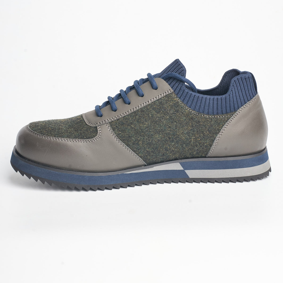 BB-022 Olive Grey - Knit-Collar Stripe-Sole Sneaker - Bruno Bunker