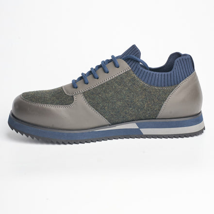BB-022 Olive Grey - Knit-Collar Stripe-Sole Sneaker - Bruno Bunker