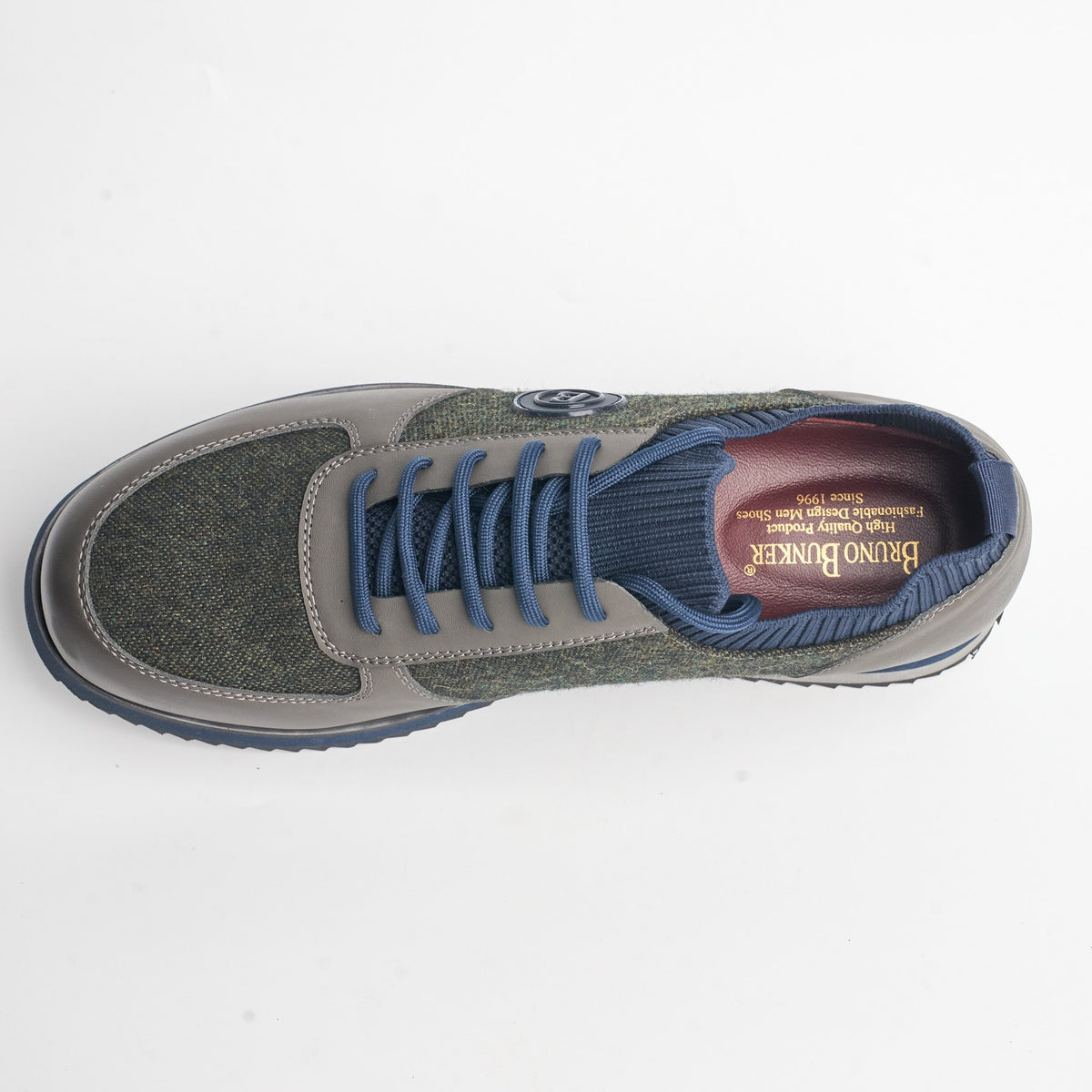 BB-022 Olive Grey - Knit-Collar Stripe-Sole Sneaker - Bruno Bunker