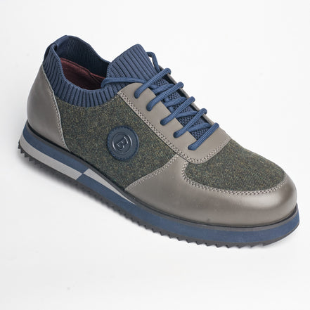 BB-022 Olive Grey - Knit-Collar Stripe-Sole Sneaker - Bruno Bunker