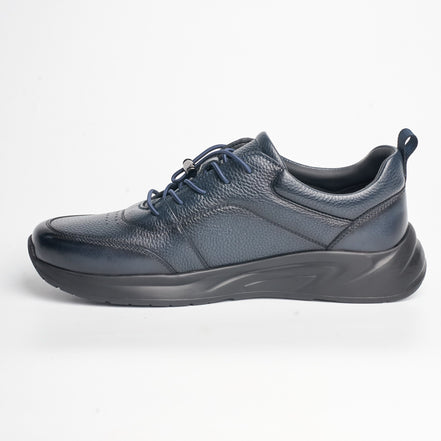 BB-025 Navy - Chunky Pebbled-Leather Sneaker - Bruno Bunker
