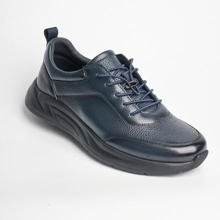 BB-025 Navy - Chunky Pebbled-Leather Sneaker - Bruno Bunker