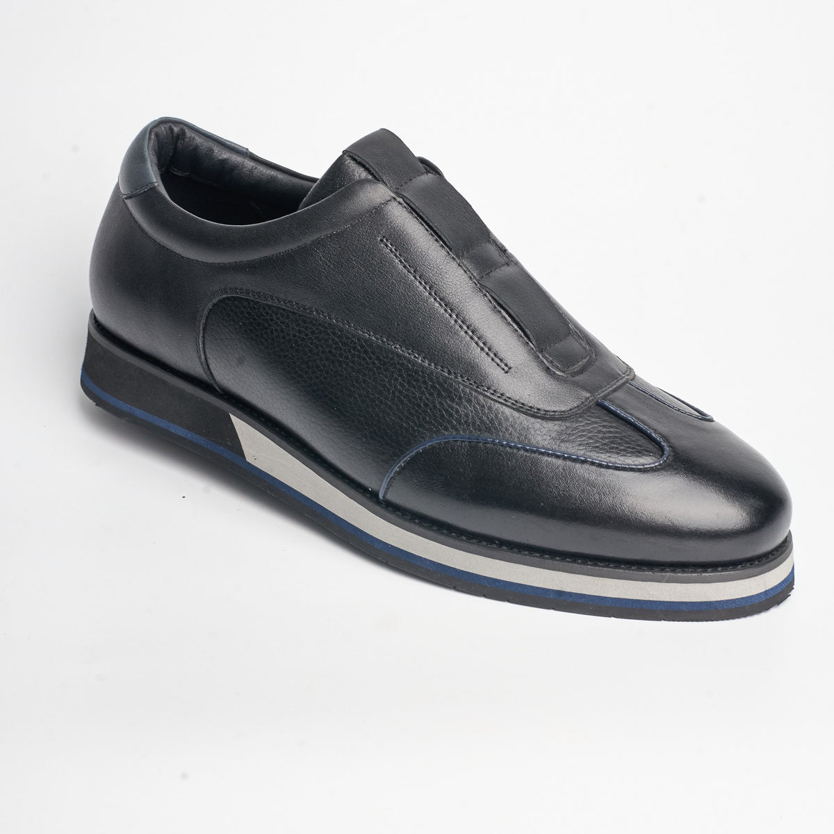 BB-035 Black WhiteSole - Hidden-Lace Leather Derby - Bruno Bunker