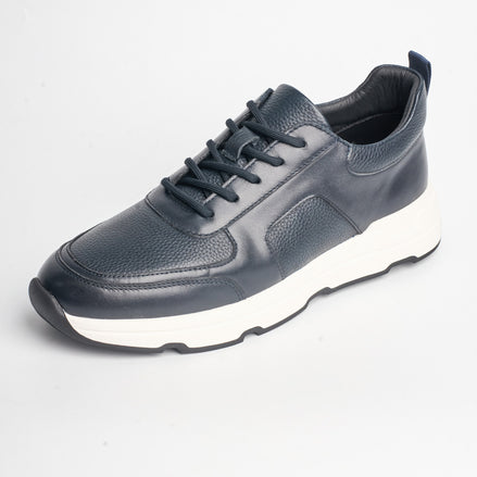 BB-041 Navy - Wave-Sole Leather Sneaker - Bruno Bunker