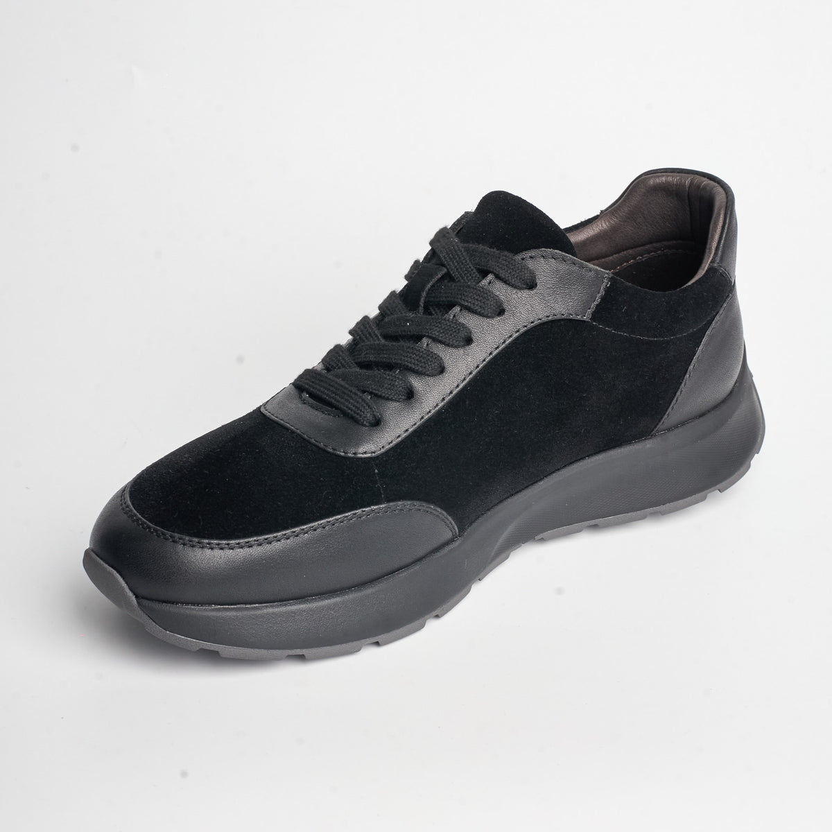 BB-043 Black - Suede Panel Lace-Up Trainer - Bruno Bunker