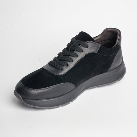 BB-043 Black - Suede Panel Lace-Up Trainer - Bruno Bunker