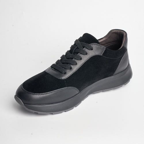 BB-043 Black - Suede Panel Lace-Up Trainer - Bruno Bunker