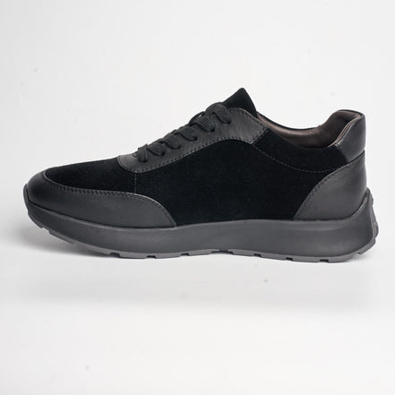 BB-043 Black - Suede Panel Lace-Up Trainer - Bruno Bunker