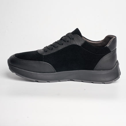 BB-043 Black - Suede Panel Lace-Up Trainer - Bruno Bunker
