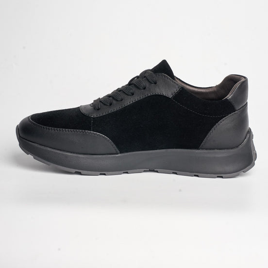 BB-043 Black - Suede Panel Lace-Up Trainer - Bruno Bunker