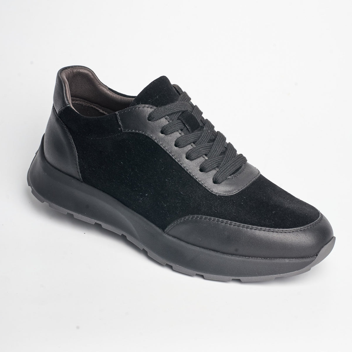 BB-043 Black - Suede Panel Lace-Up Trainer - Bruno Bunker