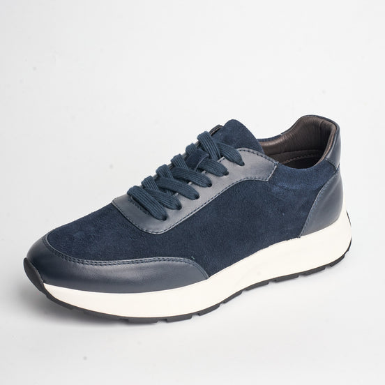 BB-043 Navy - Suede Panel Lace-Up Trainer - Bruno Bunker