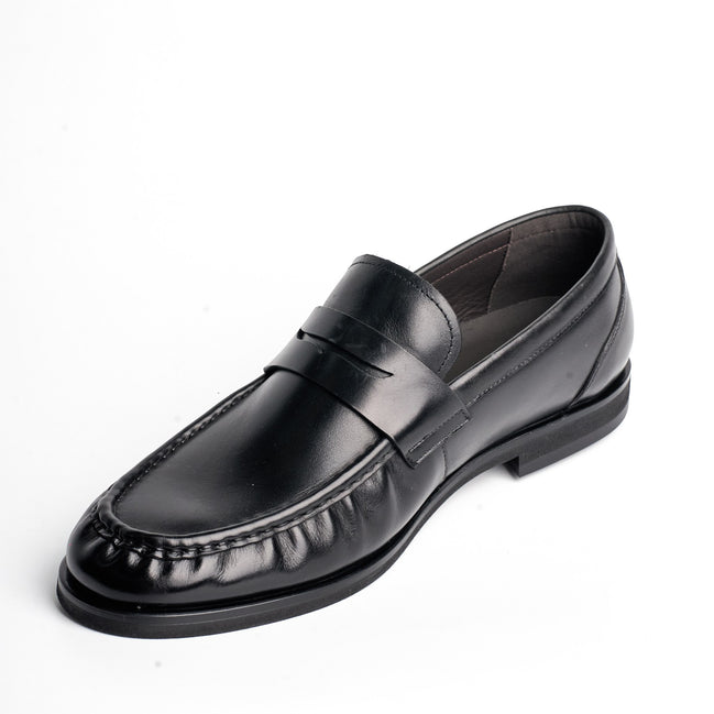 BB-044 Black - Gathered-Vamp Penny Loafer - Bruno Bunker