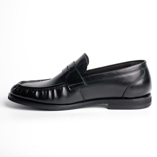 BB-044 Black - Gathered-Vamp Penny Loafer - Bruno Bunker