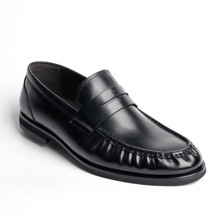 BB-044 Black - Gathered-Vamp Penny Loafer - Bruno Bunker