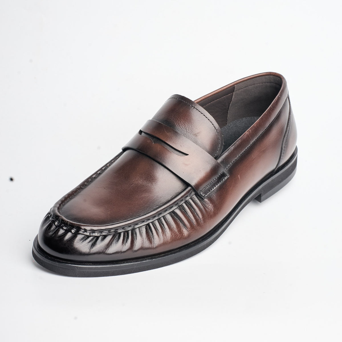 BB-044 Brown - Gathered-Vamp Penny Loafer - Bruno Bunker