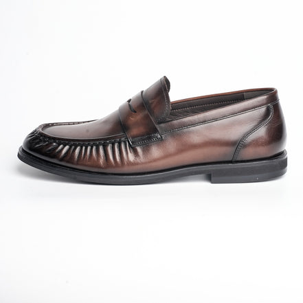 BB-044 Brown - Gathered-Vamp Penny Loafer - Bruno Bunker