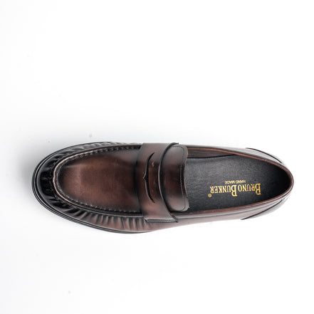BB-044 Brown - Gathered-Vamp Penny Loafer - Bruno Bunker