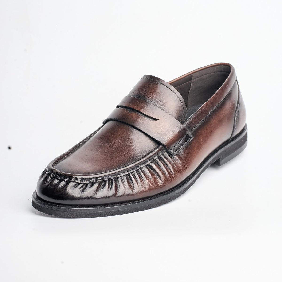 BB-044 Brown - Gathered-Vamp Penny Loafer - Bruno Bunker