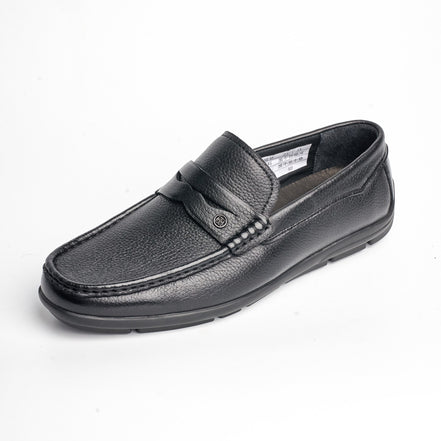 BB-067 Black - Pebbled-Leather Driving Loafer - Bruno Bunker