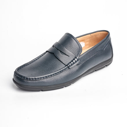BB-067 Navy - Pebbled-Leather Driving Loafer - Bruno Bunker