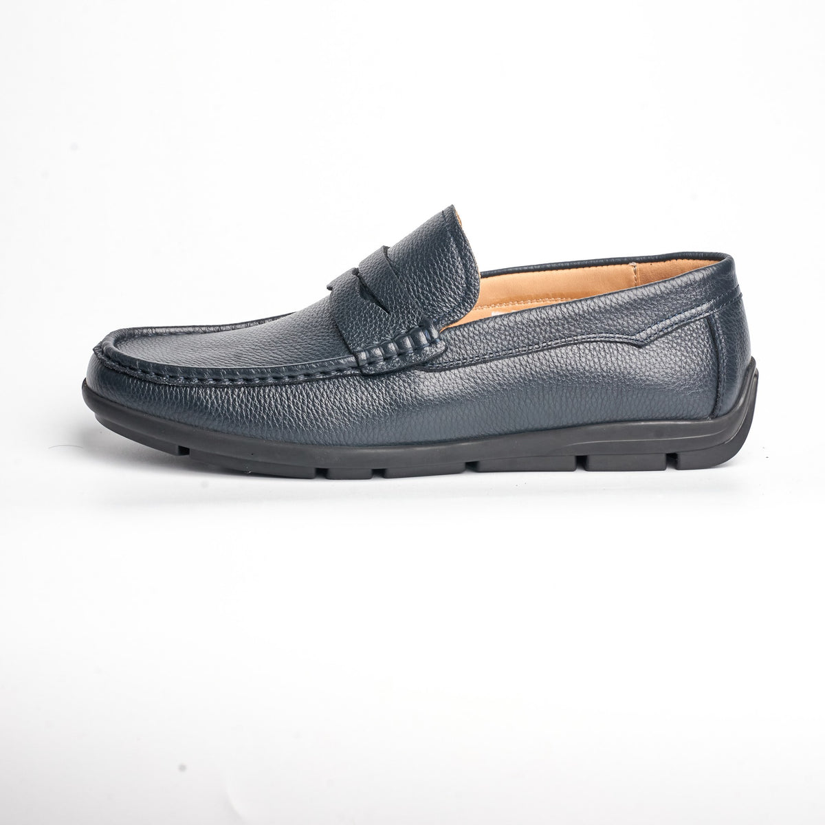 BB-067 Navy - Pebbled-Leather Driving Loafer - Bruno Bunker