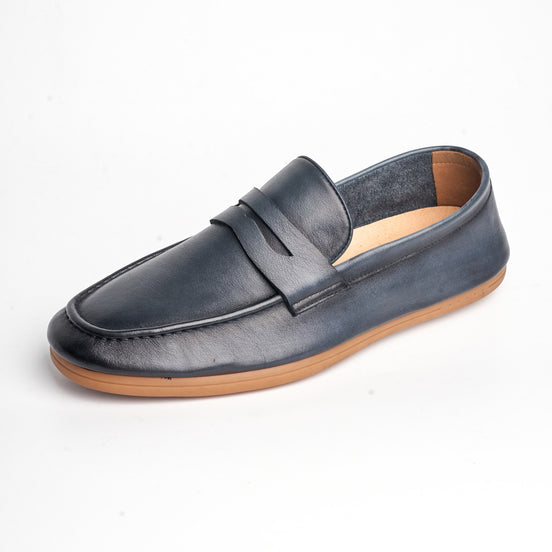 BB-072 Navy - Contrast-Sole Penny Loafer - Bruno Bunker
