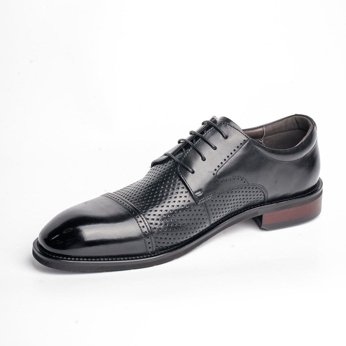 BB-082 Black - Perforated Brogue Cap-Toe Derby - Bruno Bunker