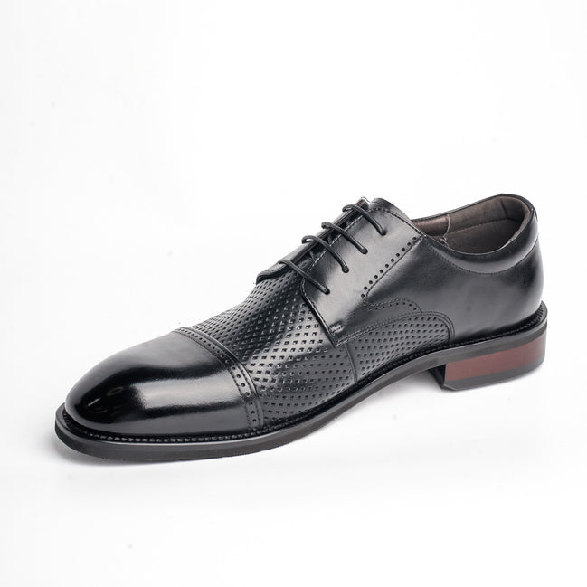 BB-082 Black - Perforated Brogue Cap-Toe Derby - Bruno Bunker