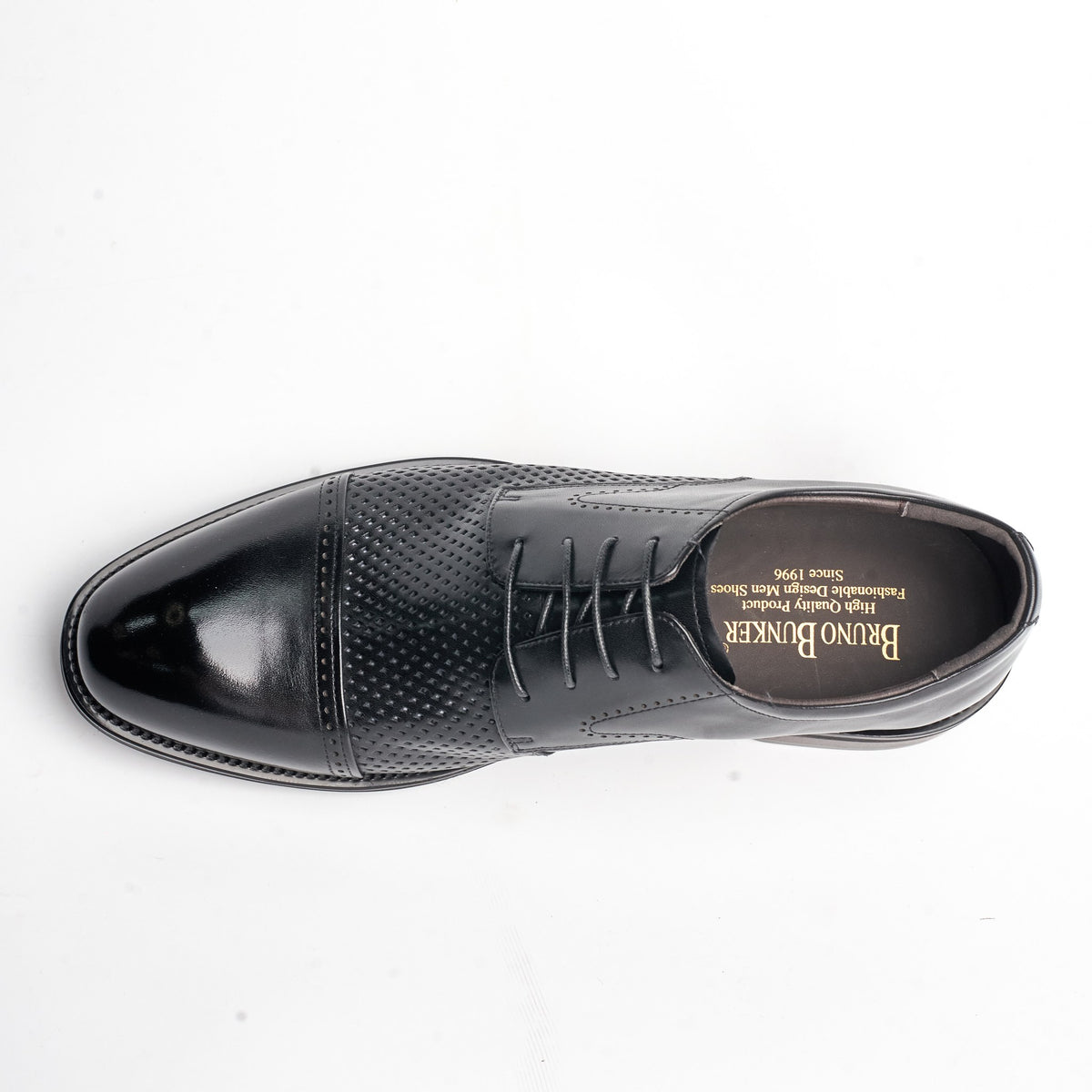 BB-082 Black - Perforated Brogue Cap-Toe Derby - Bruno Bunker