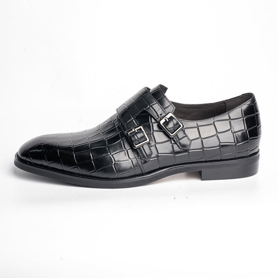 BB-088 Black - Croc-Embossed Double Monk - Bruno Bunker
