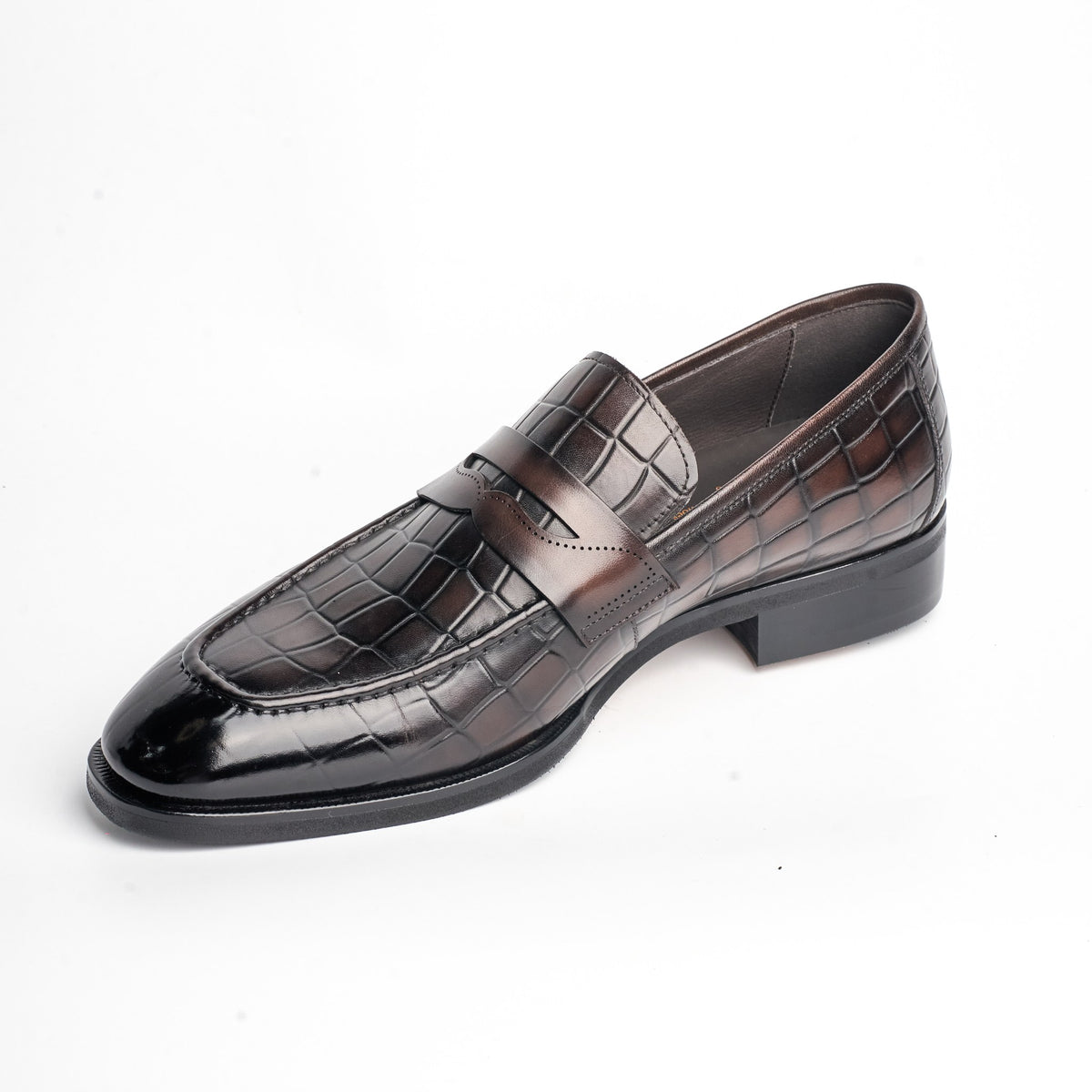 BB-092 Brown - Croc-Embossed Penny Loafer - Bruno Bunker