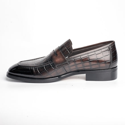 BB-092 Brown - Croc-Embossed Penny Loafer - Bruno Bunker