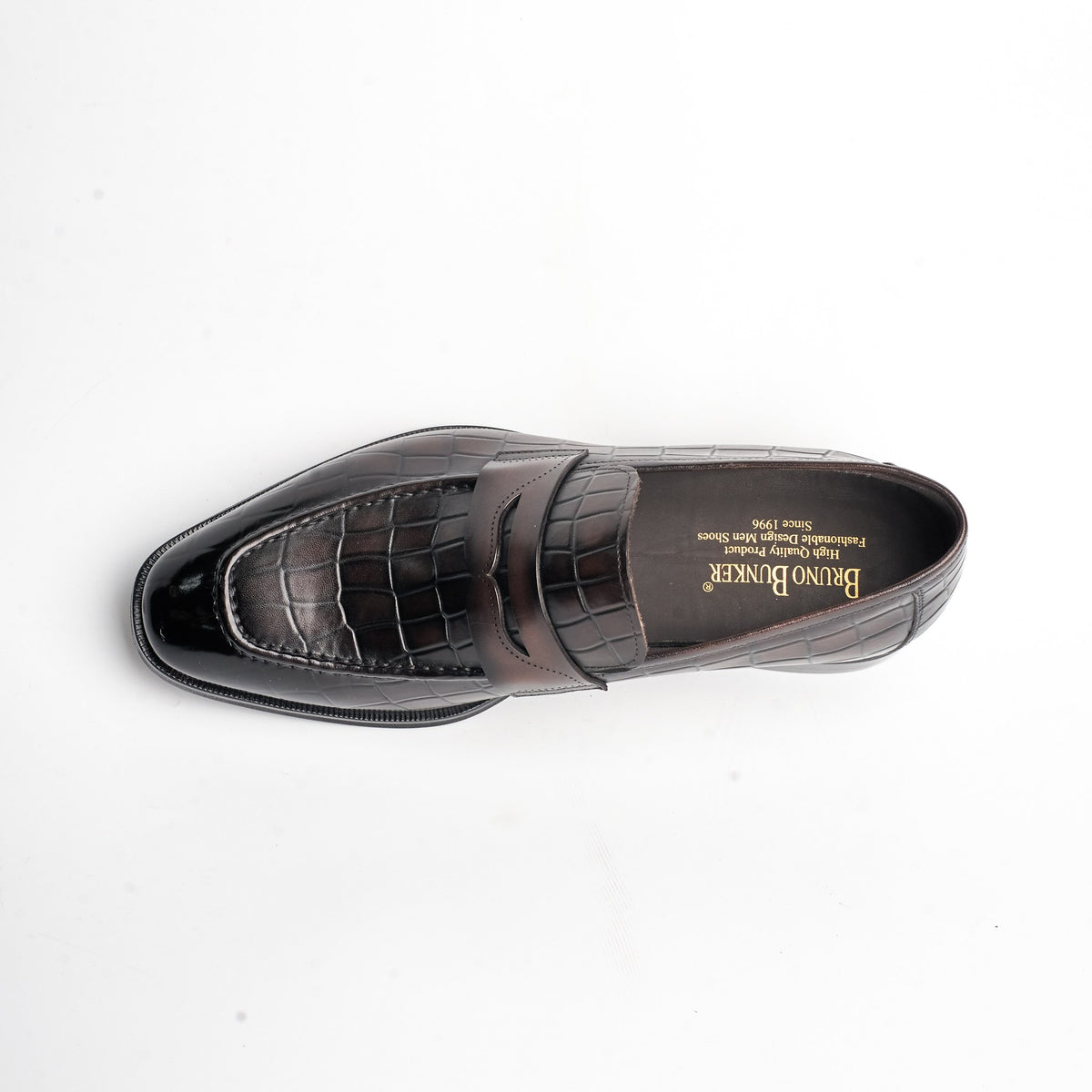 BB-092 Brown - Croc-Embossed Penny Loafer - Bruno Bunker