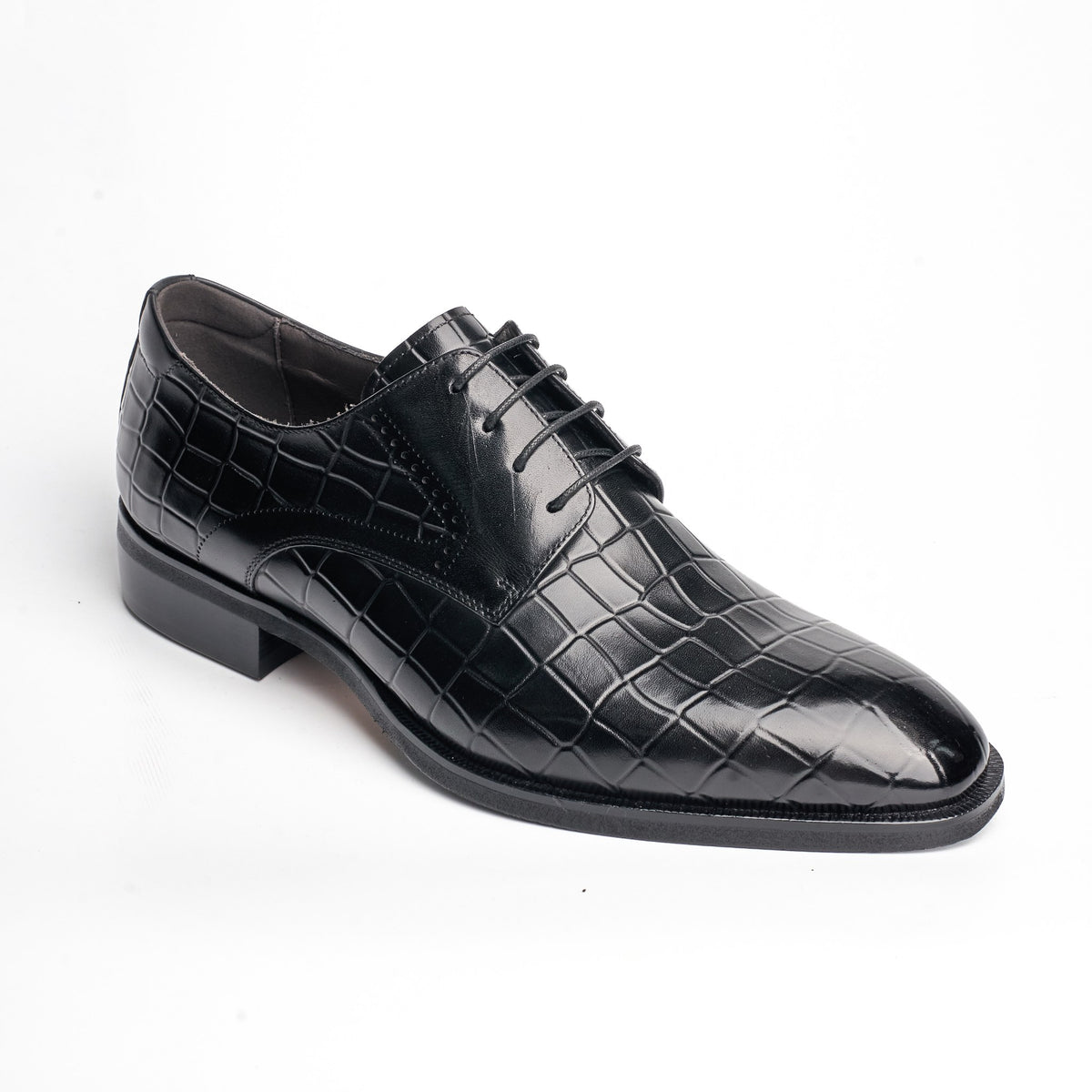 BB-093 Black - Croc-Embossed Derby - Bruno Bunker
