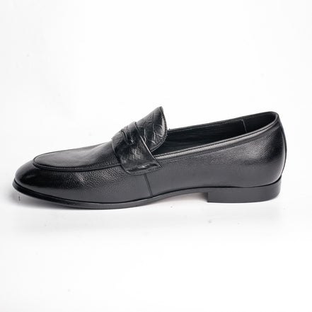 BB-100 Black - Croc-Pattern Trim Loafer - Bruno Bunker