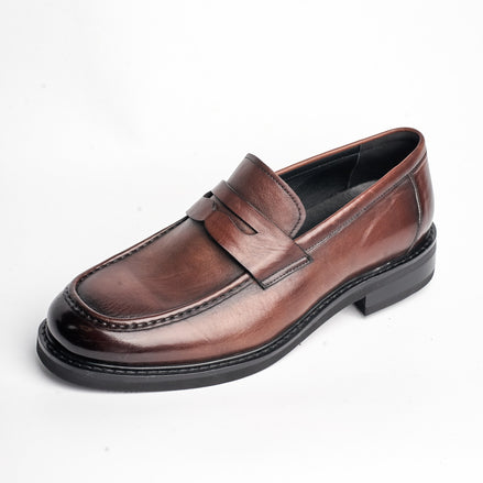 BB-109 Cognac - Burnished Thin-Sole Penny Loafer - Bruno Bunker